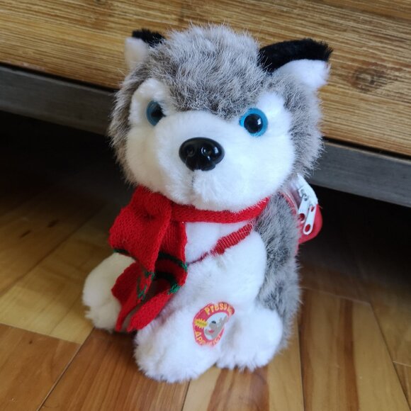 VINTAGE Husky Christmas Winter Plush with Backpack Wonka - Picture 1 of 3